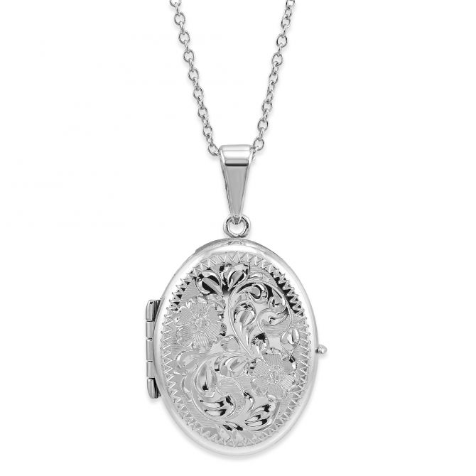 Sterling Silver Engraved 4-Picture Locket with Chain, 16-18"