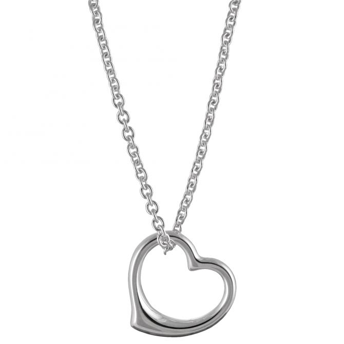 Sterling Silver Open Heart Pendant, 16-18"