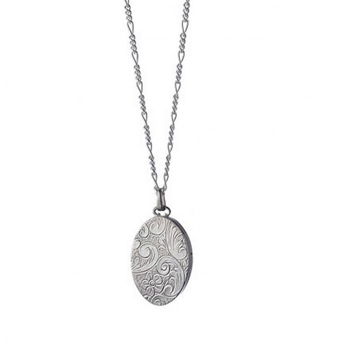 Monica Rich Kosann Sterling Silver Oval Locket and Chain with Floral Design, 18"