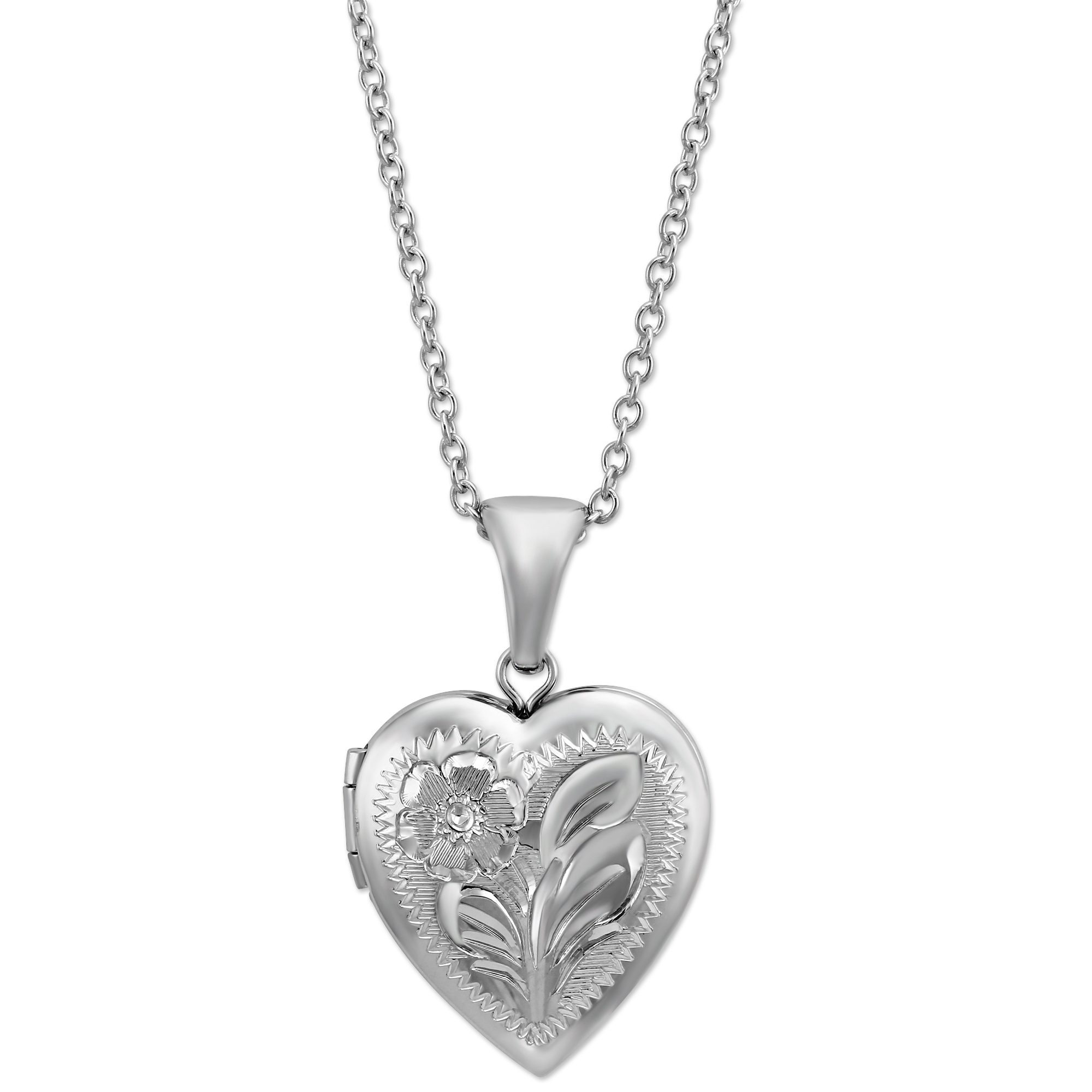 Sterling Silver Engraved Heart Locket, 16-18