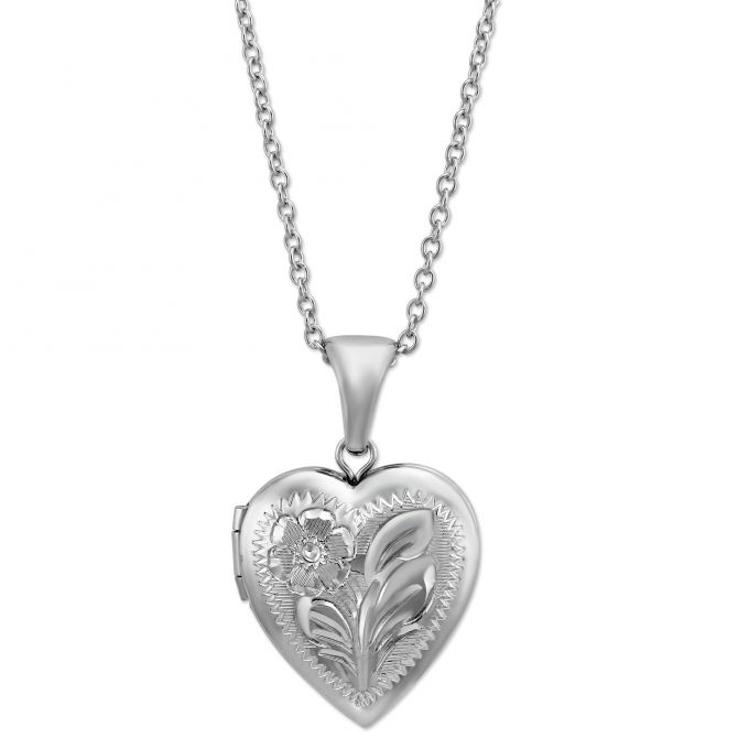 Sterling Silver Engraved Heart Locket, 16-18"