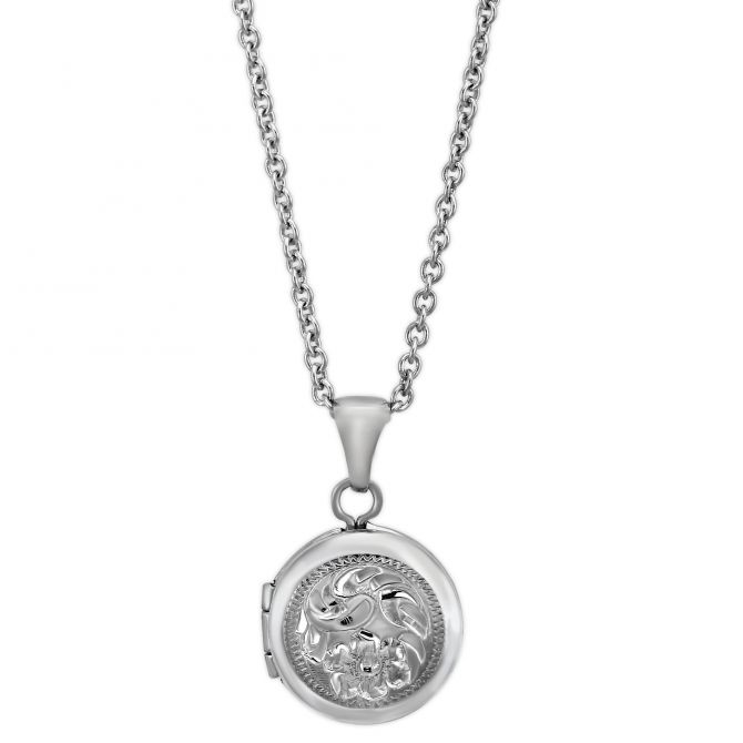 Sterling Silver Child's Round Locket With Flowers, 15.5"