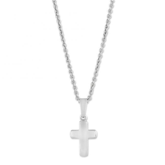 Sterling Silver Contured Cross Pendant, 18"