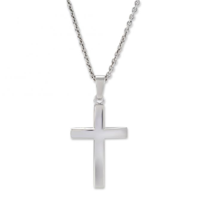 Sterling Silver Contoured Cross Pendant, 18"