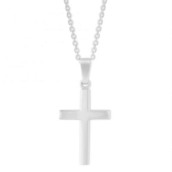 Sterling Silver Contured Cross Pendant, 18"