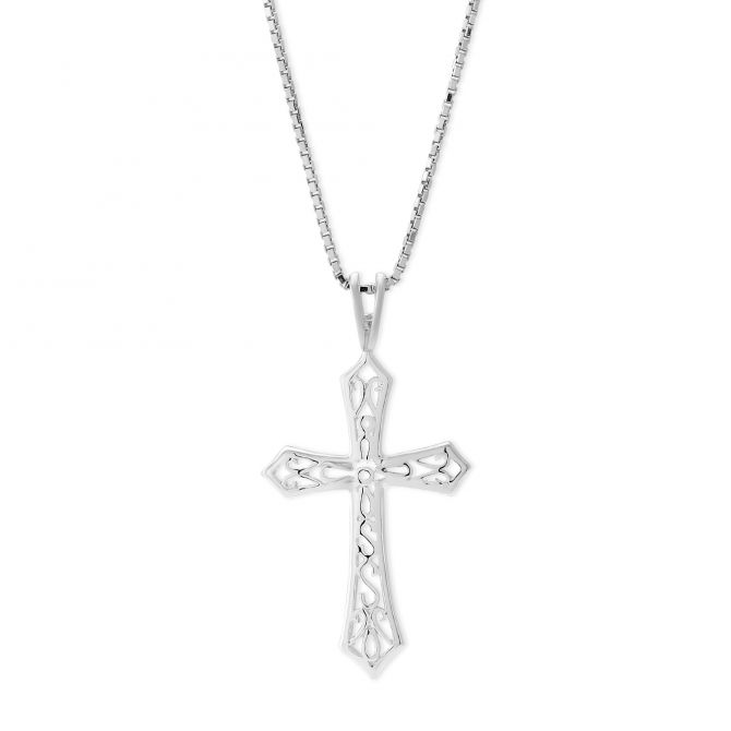 Sterling Silver Filigree Cross Pendant, 18"