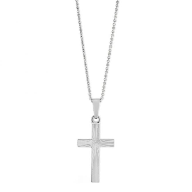 Sterling Silver Engraved Cross Pendant, 16-18"