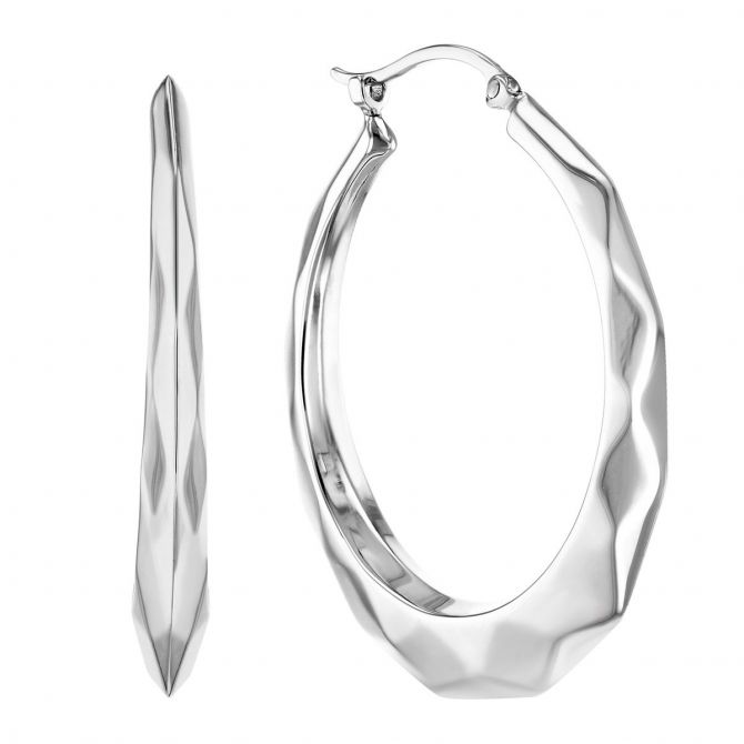 Sterling Silver Faceted Puff Hoop Earrings