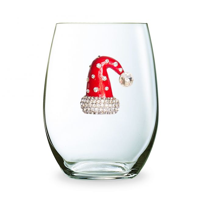 The Queens' Jewels Christmas Hat Stemless Jeweled Wine Glass