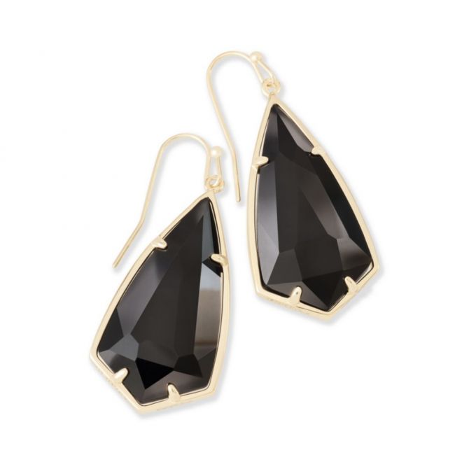 Kendra Scott Carla Gold Tone Black Glass Gem Earrings