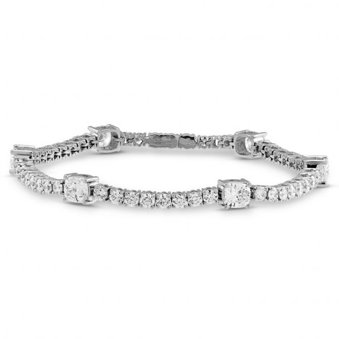 18K White Gold Cushion and Round Diamond Bracelet