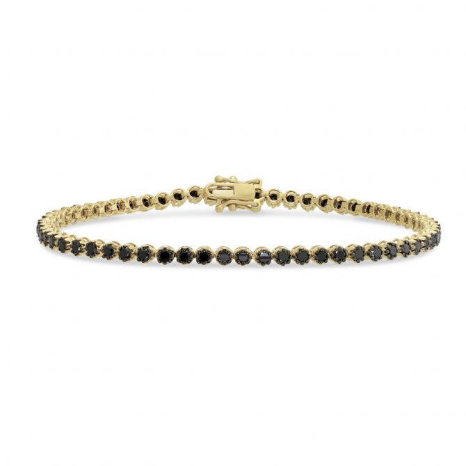 14K Yellow Gold & Black Rhodium Black Diamond Tennis Bracelet, 7.25", 2.59 cttw