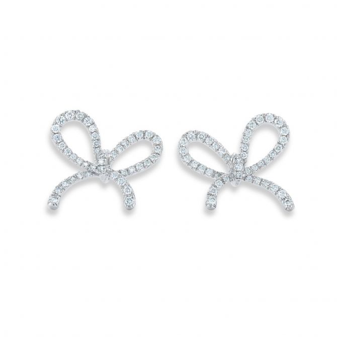 Kwiat 18K White Gold Round Diamond Bow Earrings