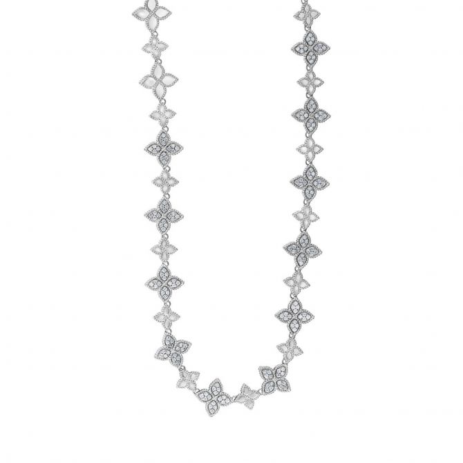 Roberto Coin Princess Flower Alternating Diamond Necklace in White Gold