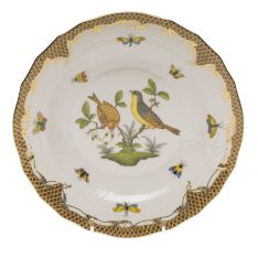 Herend Rothschild Bird Brown Border Dessert Plate, Motif 7