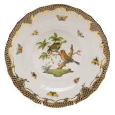 Herend Rothschild Bird Brown Border Dessert Plate, Motif 10