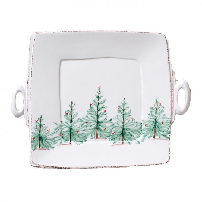 Vietri Lastra Holiday Handled Square Platter