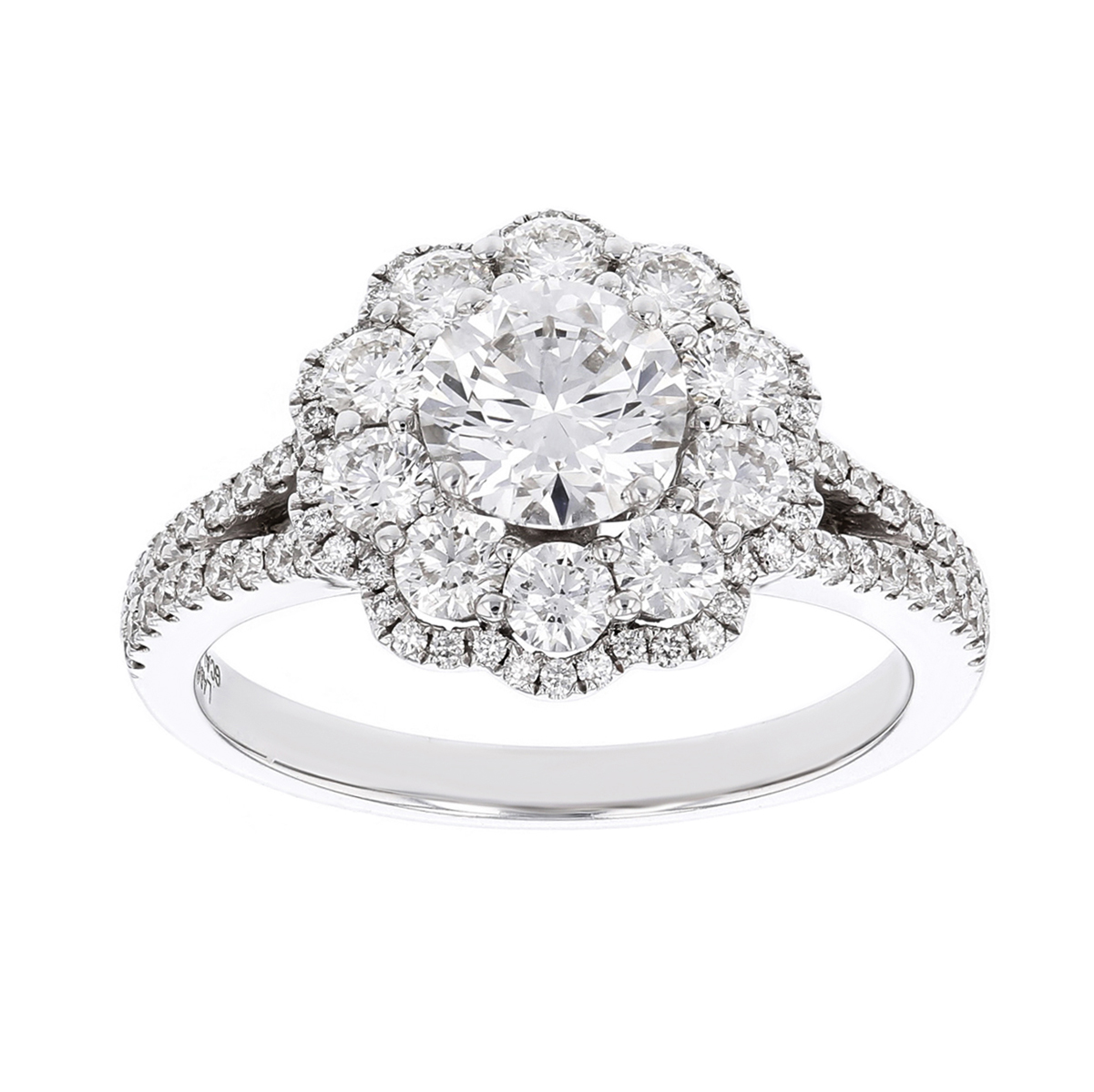 14K White Gold Lab Grown Diamond Scalloped Double Halo Engagement Ring ...