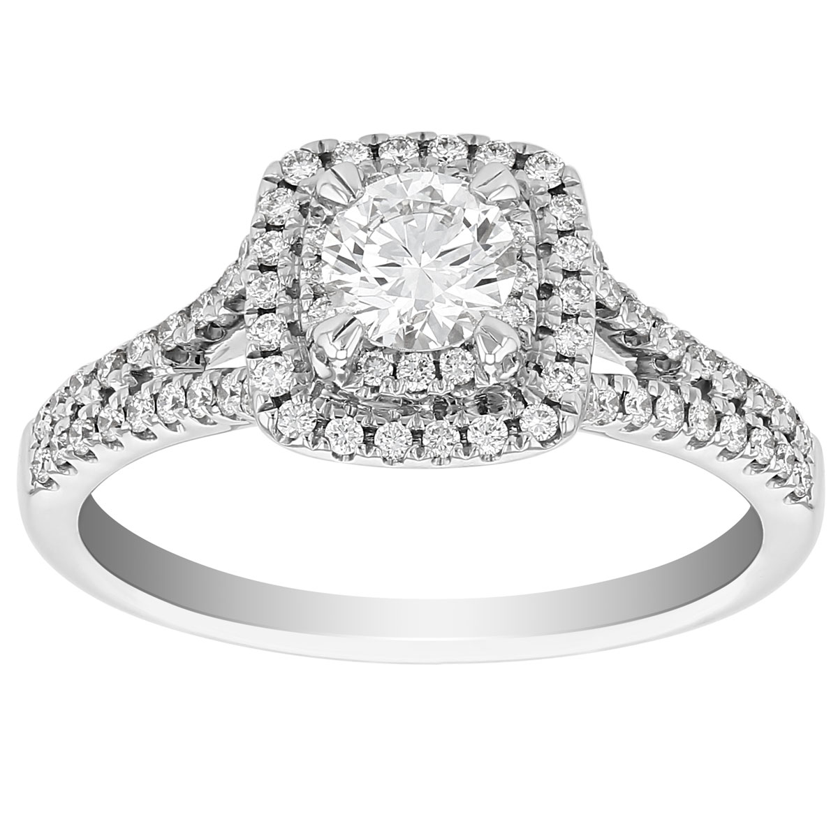 Lab Grown Round Diamond Illusion Halo Engagement Ring with Pave Split ...