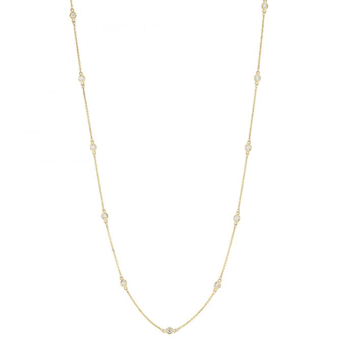 Diamond Station Necklace in 14K Yellow Gold 20", 0.74cttw