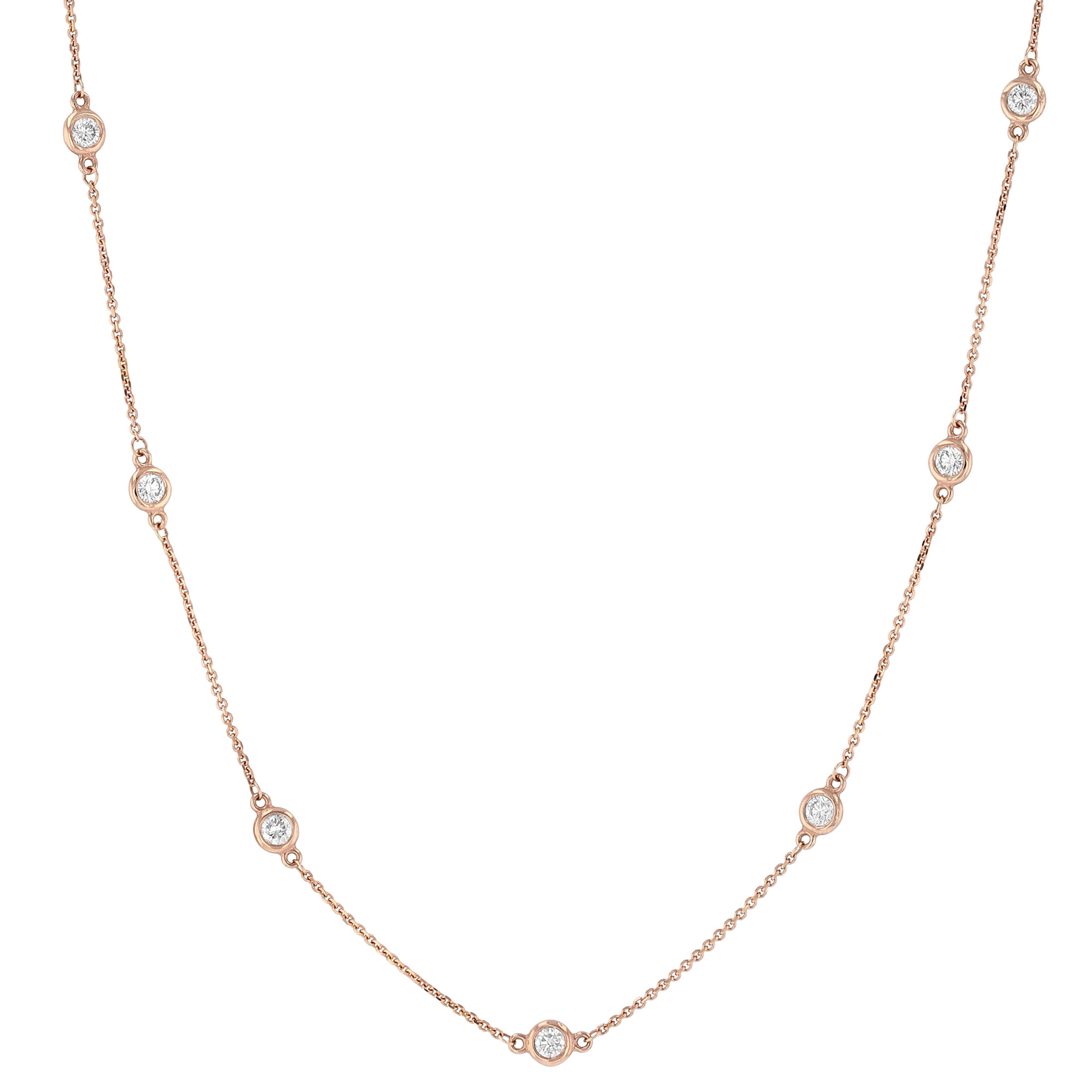 Diamond Station Necklace in 14K Rose Gold 16