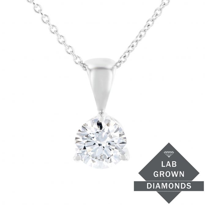 14K White Gold Lab Grown Round 0.52 ct Diamond Solitaire Pendant, 18"