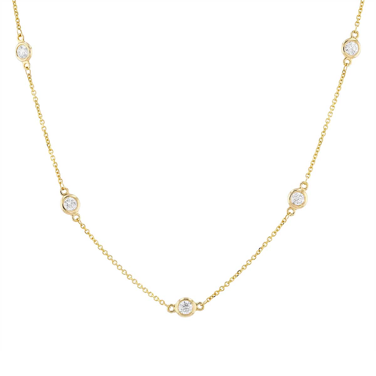 Diamond 10 Station By the Yard Necklace in Yellow Gold, 1.03 cttw ...