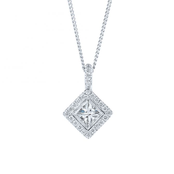 princess cut halo diamond necklace