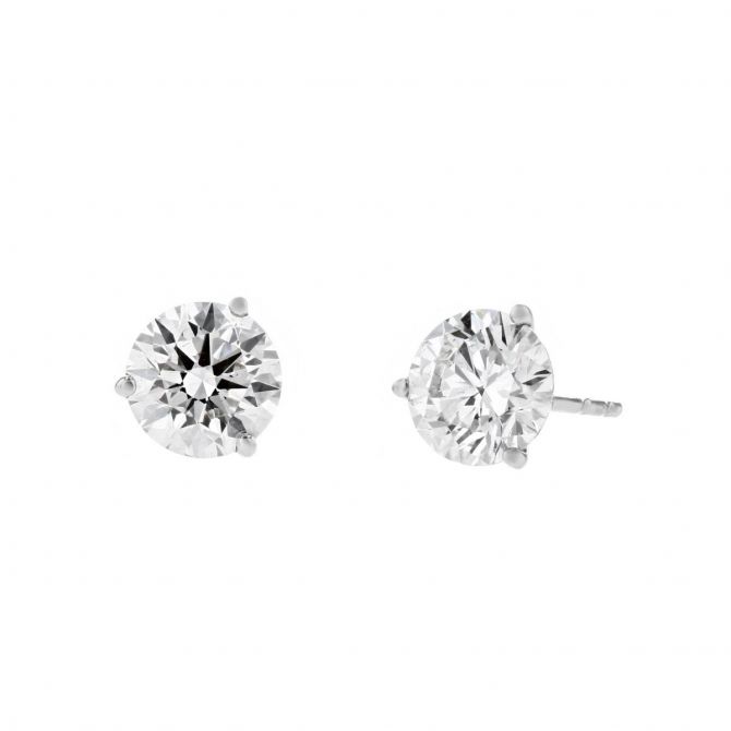 14K White Gold Lab Grown Diamond Martini Round Stud Earrings, 1.83cttw