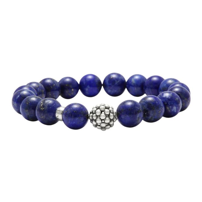 Lagos Maya Silver Station Bead Bracelet, Lapis