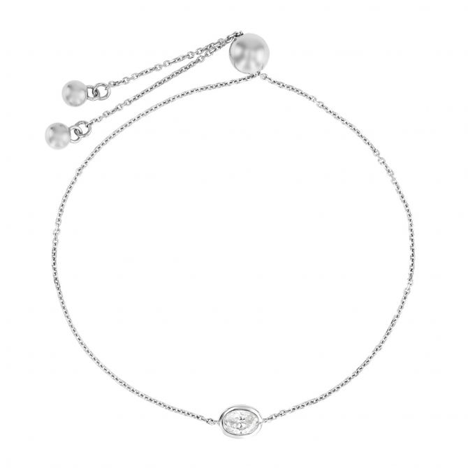 Bezel Set Oval Diamond Bolo Bracelet in White Gold, 9", 0.30 cttw