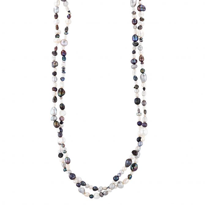 Black & White Freshwater Cultured Pearl Variegated Strand Necklace, 72"