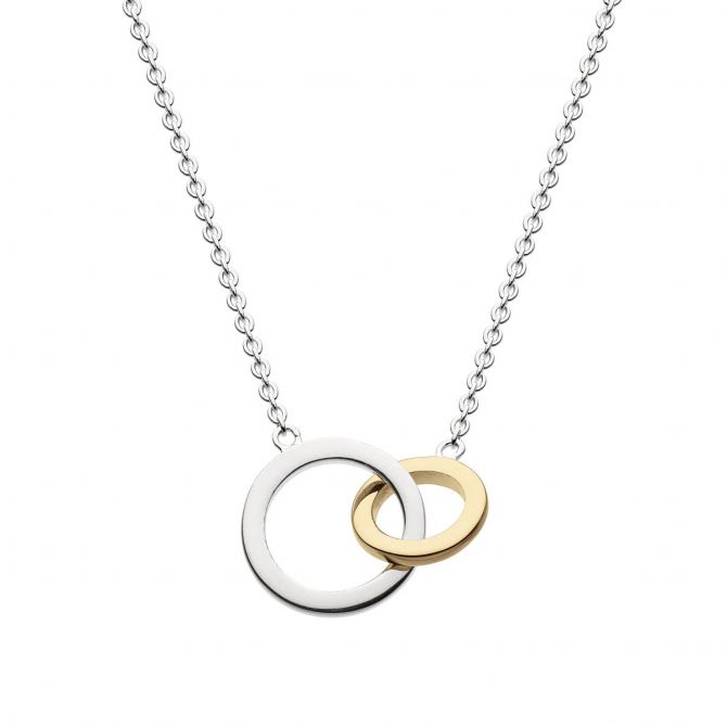 Sterling Silver and Yellow Tone Interlocking Circle Necklace, 15-17"