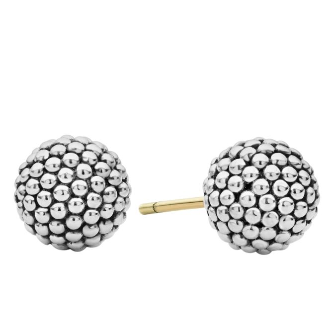 Lagos Signature Caviar Beaded Stud Earrings, Silver