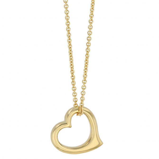 Yellow Gold Open Heart Pendant, 18"