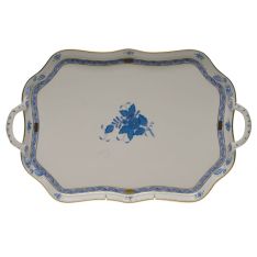 Herend Chinese Bouquet Blue Rectangular Tray with Branch Handles