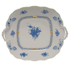 Herend Chinese Bouquet Blue Square Cake Plate with Handles