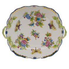 Herend Queen Victoria Blue Border Cake Plate with Handles
