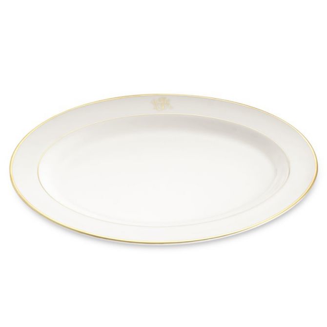 Pickard Signature Ivory Gold Oval Monogram Platter