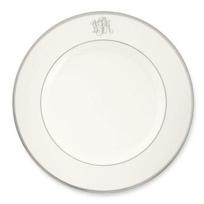 Pickard Signature White Platinum Monogram Dinner Plate