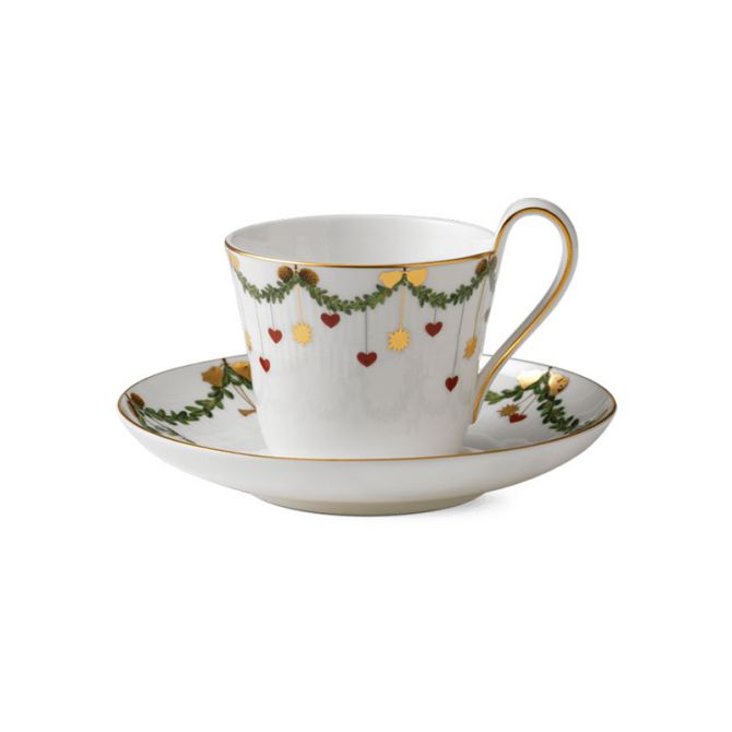 Royal Copenhagen Star Fluted Christmas High Handle Cup and Saucer