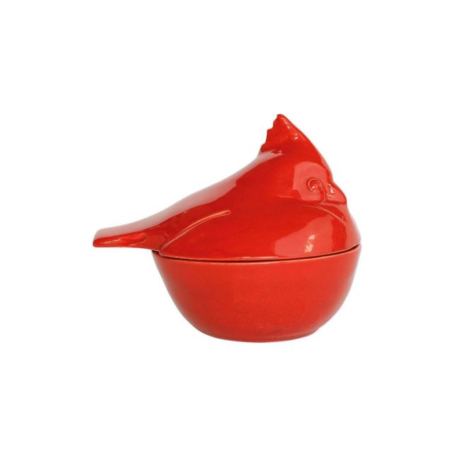 Vietri Lastra Holiday Figural Red Bird Covered Bowl