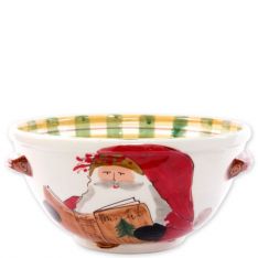 Vietri Old St Nick Handled Medium Bowl with Santa Reading