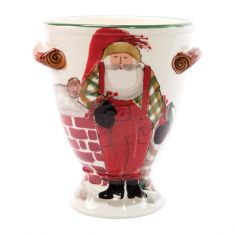 Vietri Old St. Nick Footed Jar with Chimney & Stockings