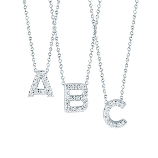 Initial Pendant G Letter Charms Diamond Necklace 18K Gold-G,VS 18 Chain / White Gold
