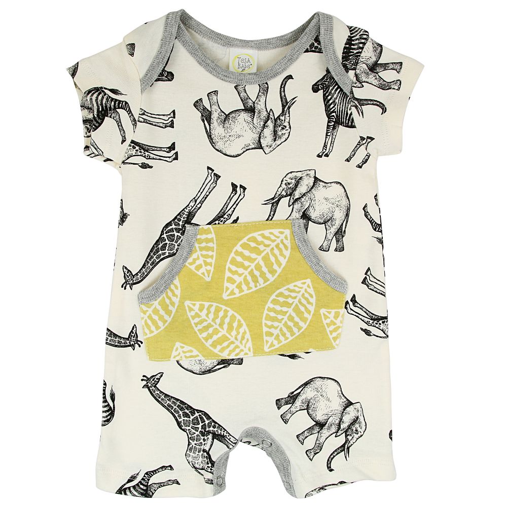 Truffle Kids Baby Boy Wild Thing Animal & Leaves Pocket Shortie Romper ...