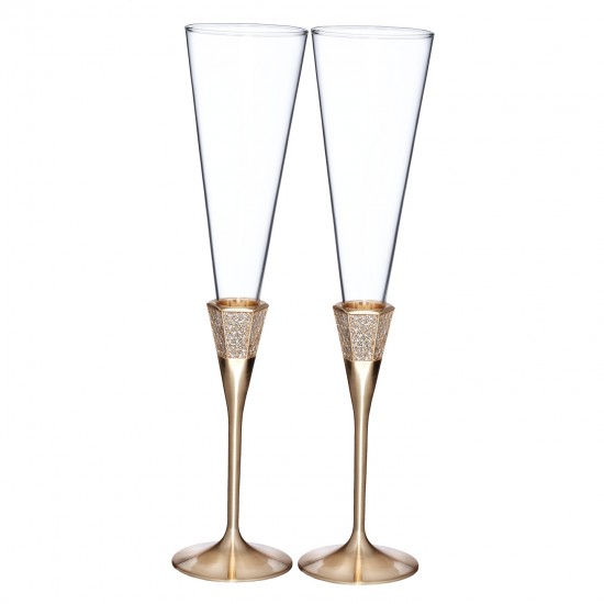 Waterford Lismore Diamond Gold Toasting Flute Pair | Borsheims